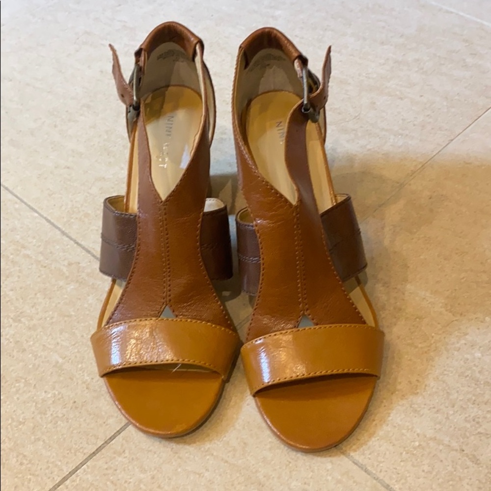 NINE WEST Lilanao Block Heel Leather Sandals